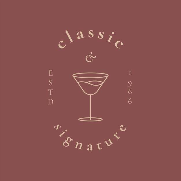 Free vector luxury bar logo template with minimal cocktail glass illustration