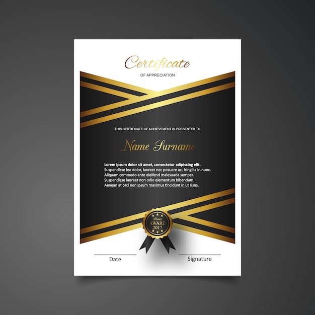 Luxury black and golden certificate of appreciation template