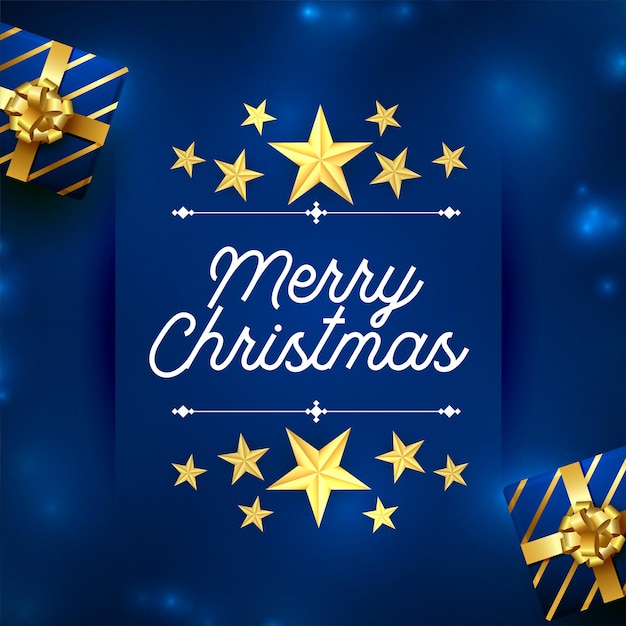 Free vector luxury blue christmas greeting with gift boxes and stars