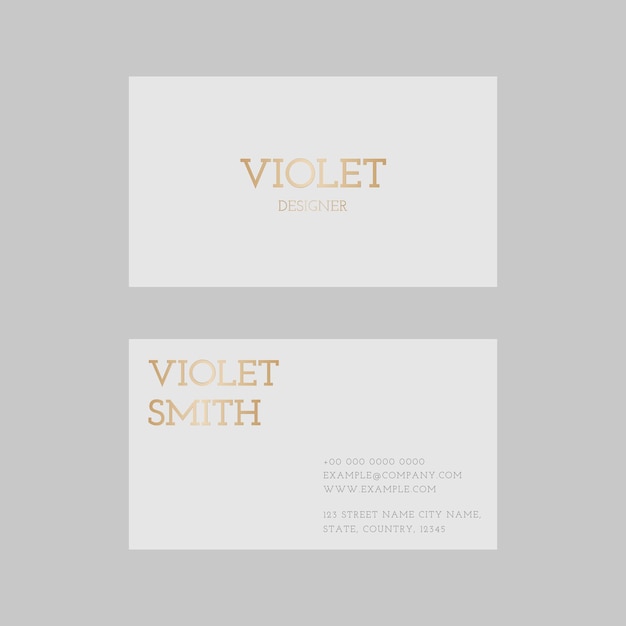 Luxury business card template in gold tone with front and rear view