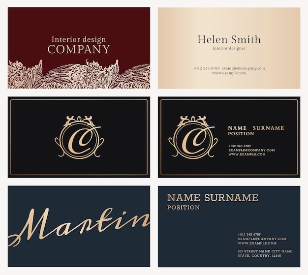 Free vector luxury business card template set flatlay