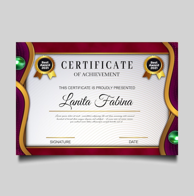 Free vector luxury certificate of achievement template