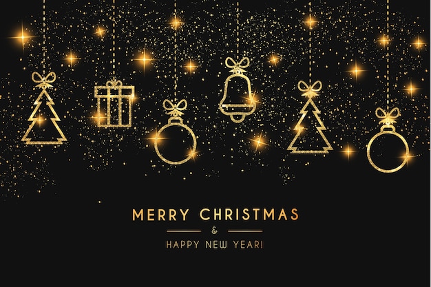 Free vector luxury christmas card with cute christmas golden icons with texture