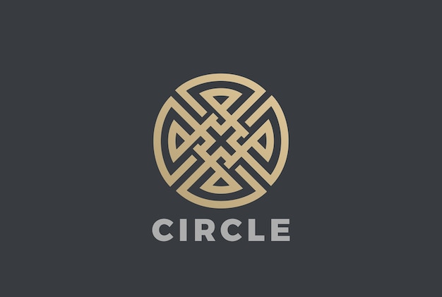 Роскошный круг лабиринт крест логотип значок. Линейный стиль