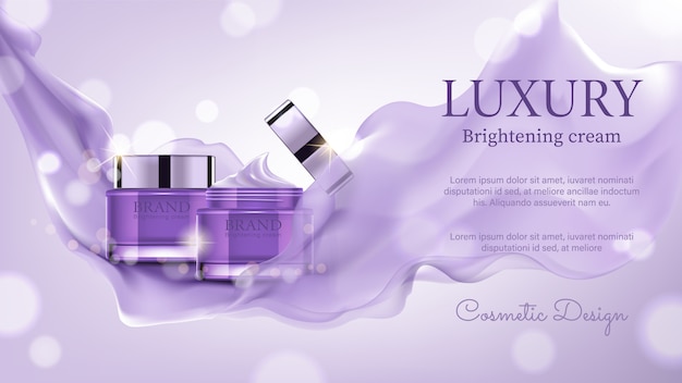 高級​化粧品​広告​、​ボーケ​の​背景​に​紫色​の​サテン​の​絶妙な​容器