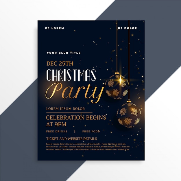 Free vector luxury dark christmas party flyer in gold theme