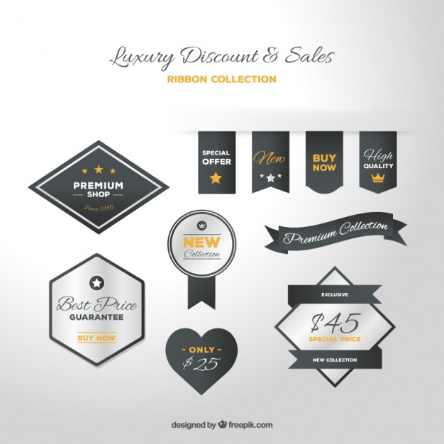 Free vector luxury discount badges with orange details