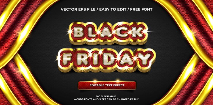 Free Vector luxury editable text effect black friday gold 3d text style