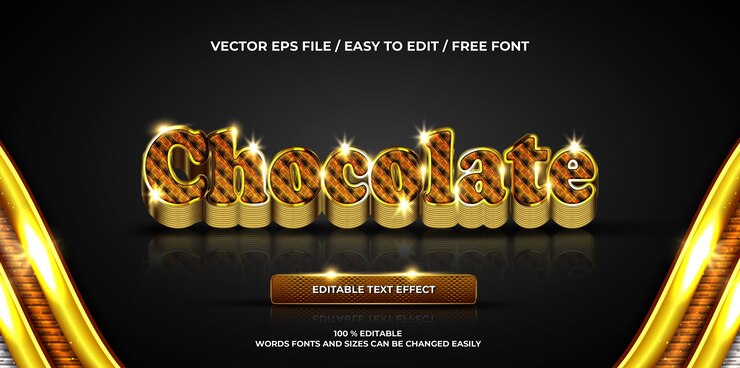 무료 Vector 고급 편집 가능한 텍스트 효과 초콜릿 골드 3d 텍스트 스타일