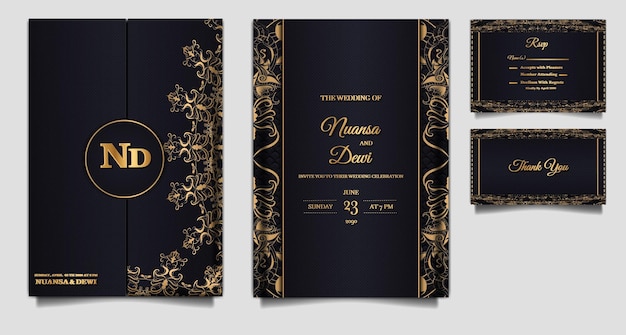 豪華なエレガントな結婚式の招待カードの背景テンプレートデザインセット