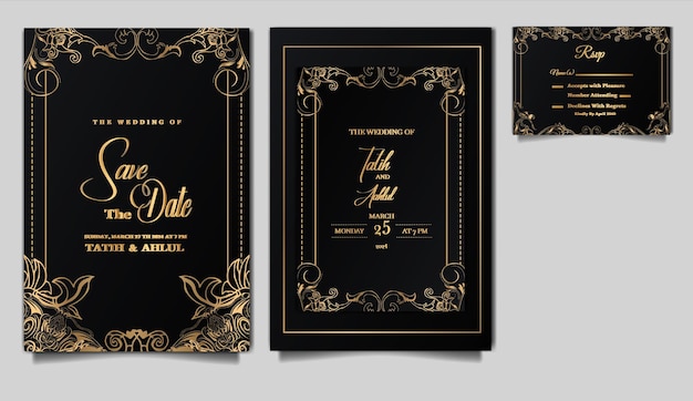 luxury elegant wedding invitation card design set mockup