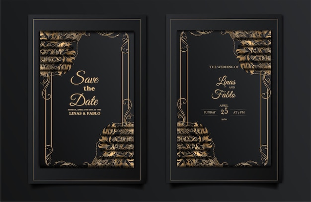 Luxury elegant wedding invitation card set mockup