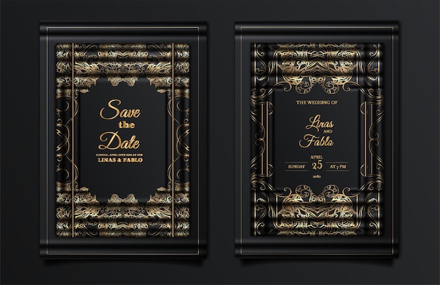 Luxury elegant wedding invitation card set mockup