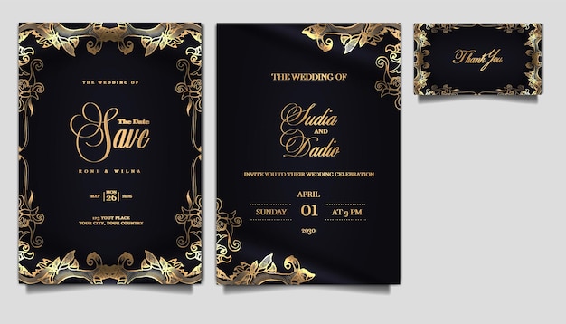 Free vector luxury elegant wedding invitation set mockup