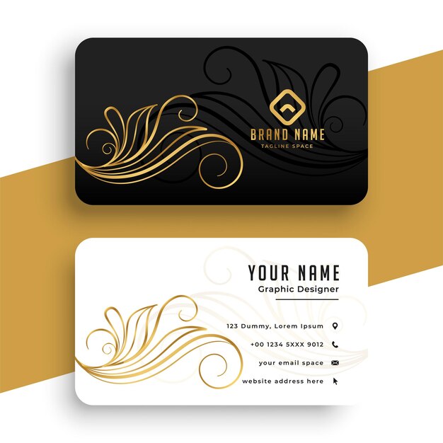 Luxury floral golden business card design template