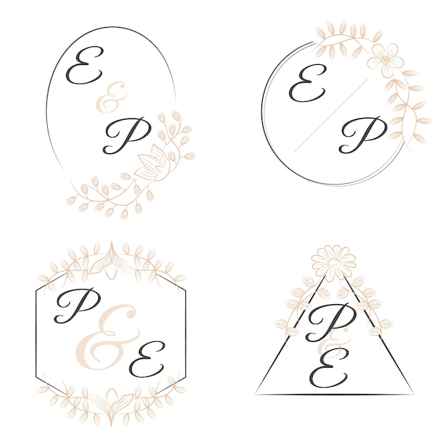 Free vector luxury floral monograms for weddings