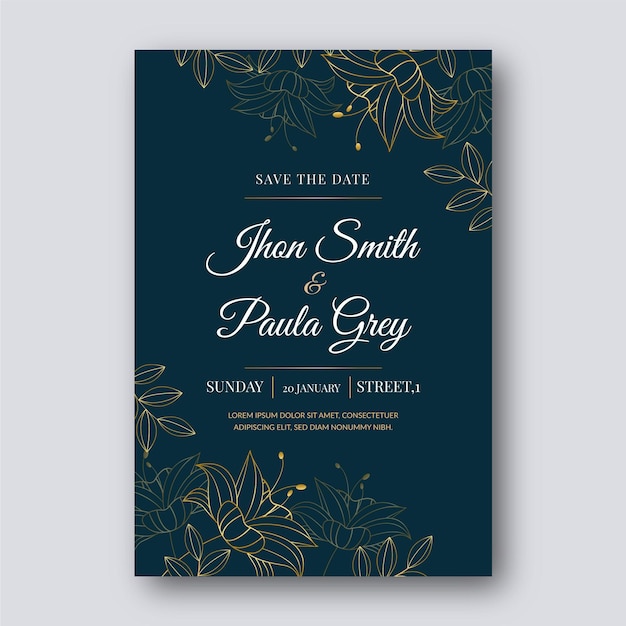 Free vector luxury floral wedding invitation template