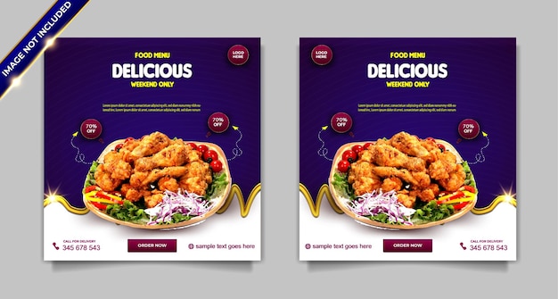 Luxury food menu delicious chicken social media banner post template set