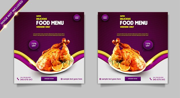 Free vector luxury food menu super delicious social media banner post template set