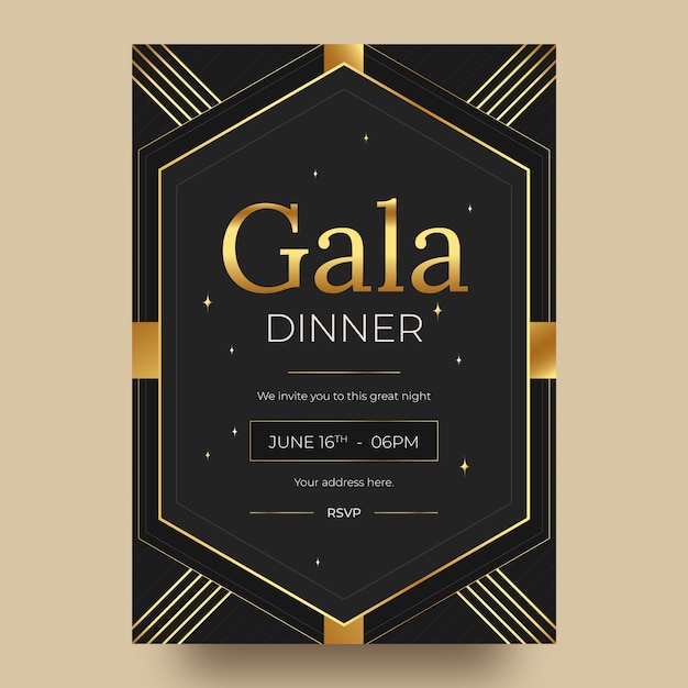 Vettore gratuito design del modello di cena di gala di lusso