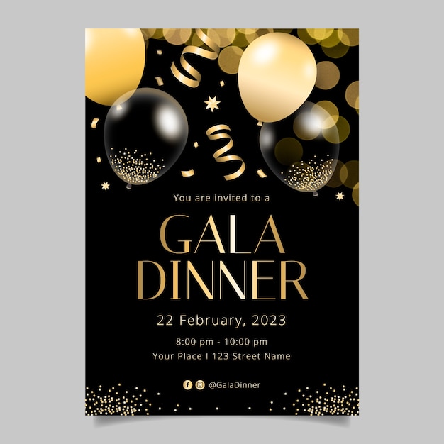 Vettore gratuito design del modello di cena di gala di lusso