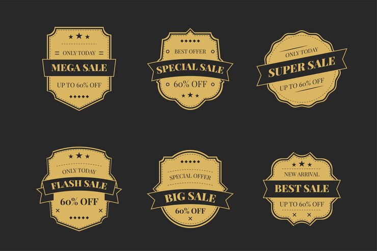 Free Vector luxury gold badges and labels premium quality product on a dark