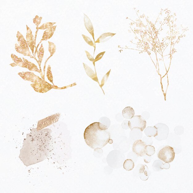 Luxury gold leaf glittery botanical set