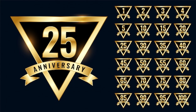 Vettore gratuito etichette di anniversario d'oro di lusso e set di logotipi emblema