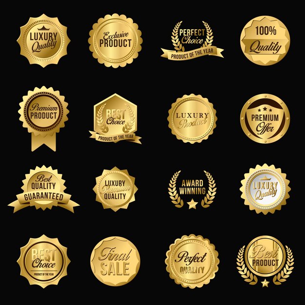 Luxury golden flat badges set