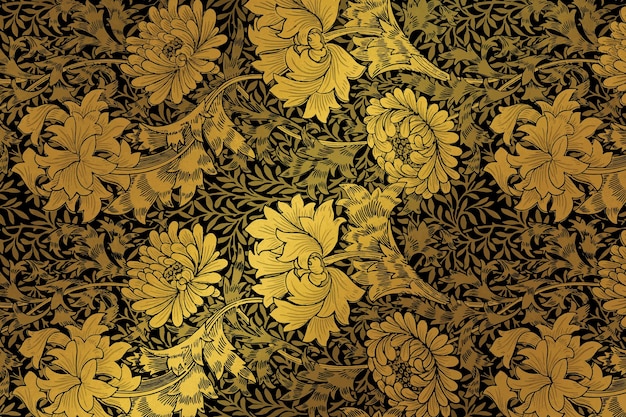 Luxury golden floral background vector remix from artwork by william morris