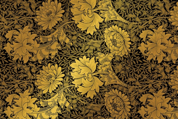 William Morris의 작품에서 럭셔리 황금 꽃 배경 벡터 리믹스