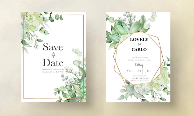 無料ベクター 豪華な緑の結婚式の招待カード花