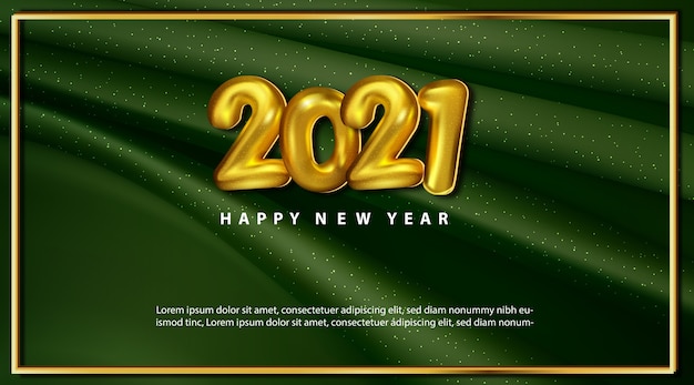 Carta verde di lusso felice anno nuovo con numeri di palloncini dorati