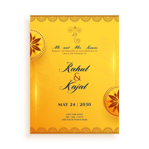 Free vector luxury indian wedding card design nice template