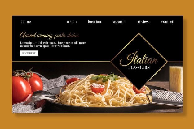 Free vector luxury italian food landing page web template