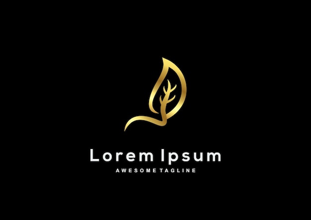 Шаблон логотипа роскошного листа золотого цвета