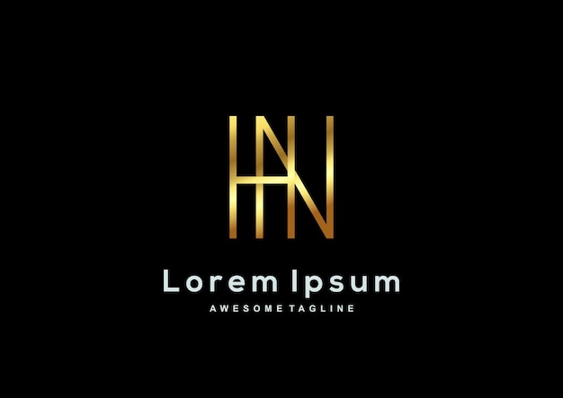 Free vector luxury letter h and n with gold color logo template