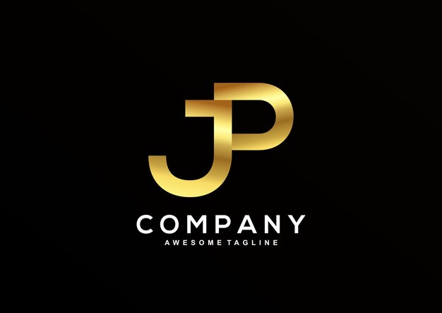 Роскошные буквы J и P с шаблоном логотипа золотого цвета