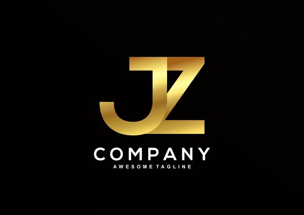 Роскошные буквы J и Z с шаблоном логотипа золотого цвета