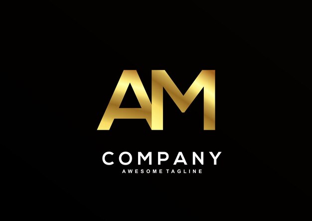 Роскошные буквы A и M с шаблоном логотипа золотого цвета