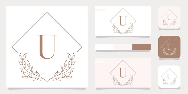 꽃 프레임 템플릿, 명함 디자인 럭셔리 편지 u 로고 디자인