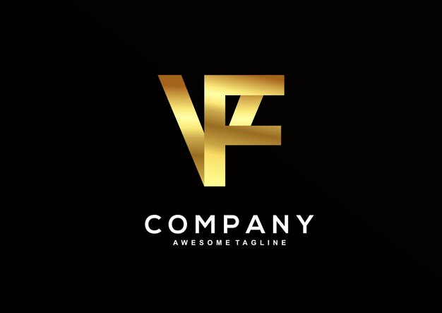 Роскошные буквы V и F с шаблоном логотипа золотого цвета