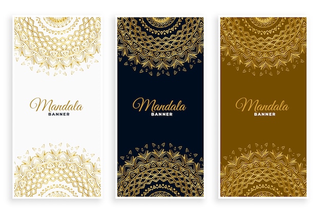 無料ベクター 黄金色に設定された豪華な曼荼羅装飾カード