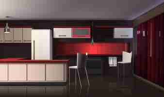 Free vector luxury modern kitchen interior