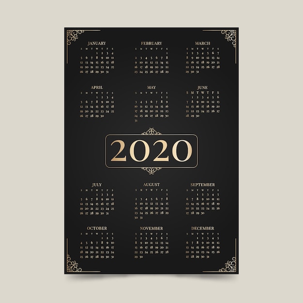 Free vector luxury new year 2020 calendar