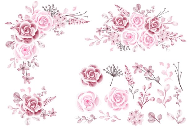 豪華なピンクのバラの花の花輪の孤立したクリップアート