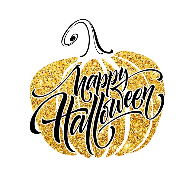 Роскошный плакат на Хэллоуин с тыквами и каллиграфическими надписями. Векторная иллюстрация Eps10