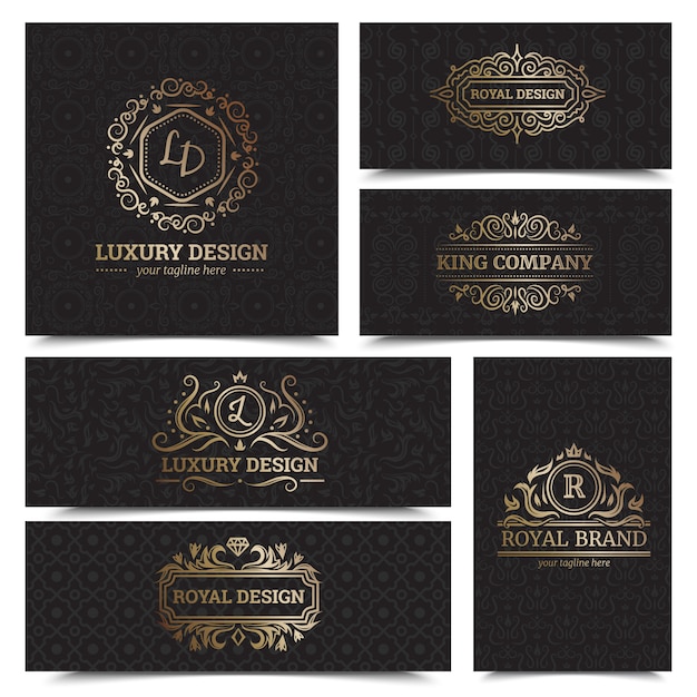 Free vector luxury products labels design set with royal brand symbols flat isolated vector illustration