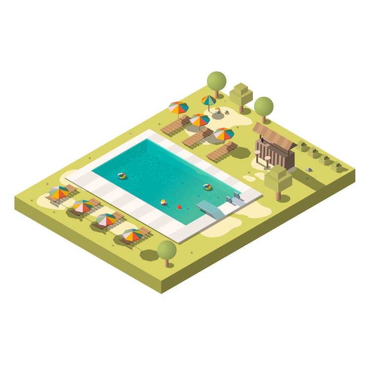 Free Vector luxury resort swimming pool isometric