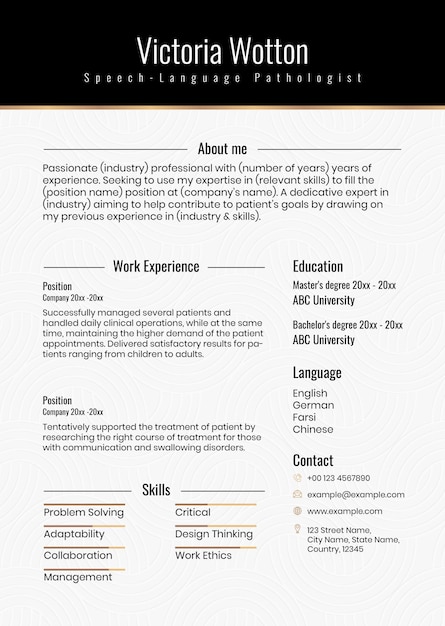 Luxury resume editable template in black and gold